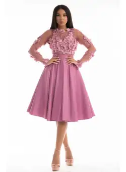 Rochie eleganta din tafta cu broderie florala 3D