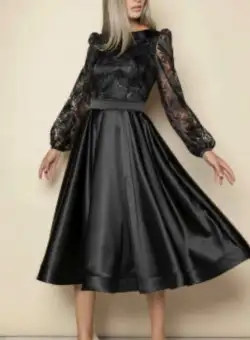 Rochie eleganta din tafta cu slit pe picior si buzunare laterale