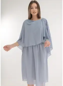 Rochie eleganta din voal gri cu pelerina asimetrica