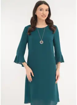 Rochie eleganta din voal turcoaz cu lantisor