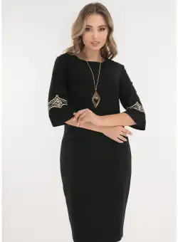 Rochie eleganta neagra cu broderie aurie la maneci