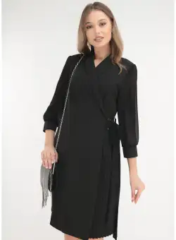 Rochie eleganta neagra cu rever si pliuri