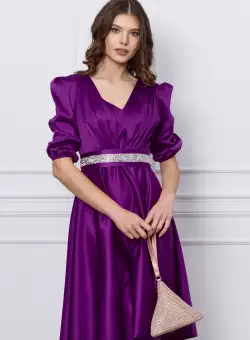 Rochie Ella Collection Aria mov cu cordon in talie