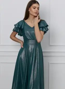Rochie Ella Collection Renata verde cu lurex argintiu