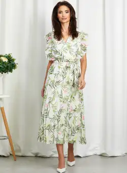 Rochie Judy Alb Verde Floral