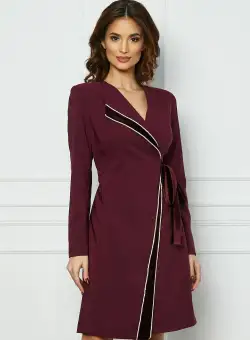 Rochie LaDonna bordo tip sacou cu rever si cordon din catifea