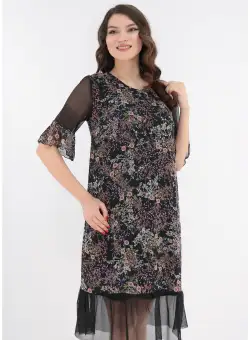 Rochie lejera cu imprimeu floral discret si volanas la tiv