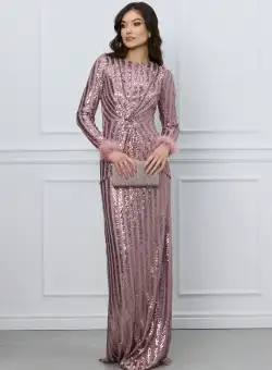 Rochie Madalina lunga roz din paiete