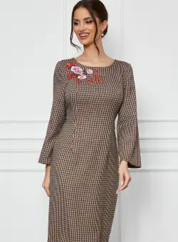 Rochie Mara maro cu imprimeu pepit negru