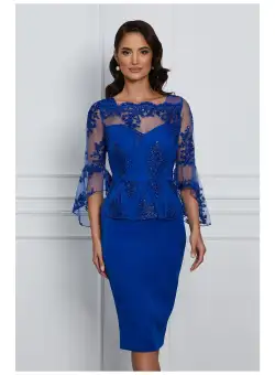 Rochie MBG albastra cu dantela si sclipici la bust