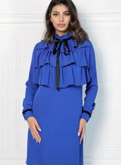 Rochie MBG albastra cu volane pe bust