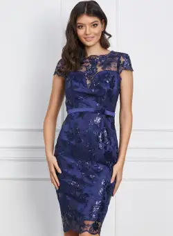 Rochie MBG bleumarin din dantela si paiete