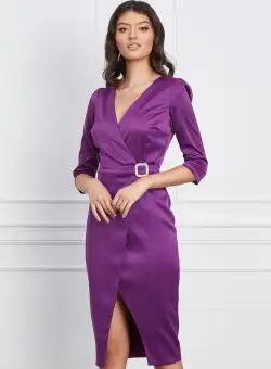 Rochie MBG mov cu accesoriu in talie