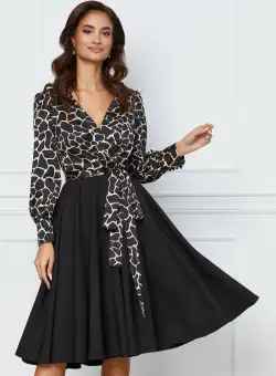 Rochie MBG neagra cu imprimeu bej la bust