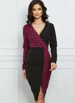 Rochie MBG neagra cu imprimeu picior de cocos fucsia