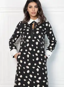 Rochie MBG neagra cu imprimeuri albe si buzunare