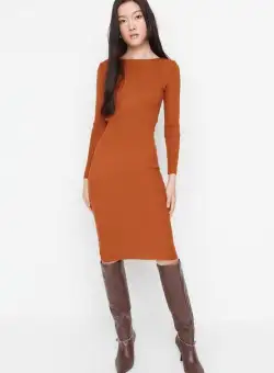 Rochie midi camel Gina