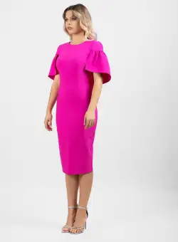 Rochie midi conica de culoare fucsia