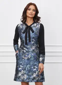 Rochie Moze albastra cu imprimeuri gri