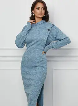 Rochie Moze bleu cu nasturi la bust