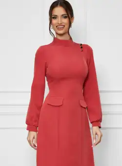 Rochie Moze coniac cu buzunare decorative