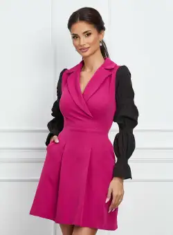 Rochie Moze fucsia cu maneci negre