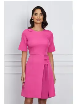 Rochie Moze fucsia cu nasturi pe fusta si insertie in voal