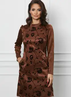 Rochie Moze maro cu insertii florale din catifea