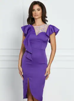 Rochie Moze mov cu paiete si volan la bust