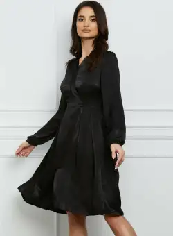 Rochie Moze neagra satinata cu aspect petrecut