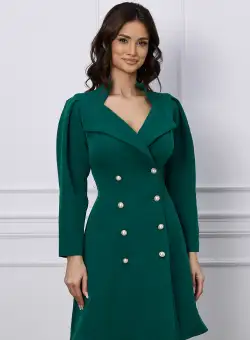 Rochie Moze verde tip sacou cu doua randuri de nasturi