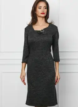 Rochie Natalia gri cu funda la decolteu