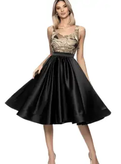 Rochie neagra din tafta prevazuta cu dantela in partea superioara