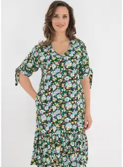 Rochie neagra din vascoza cu flori multicolore