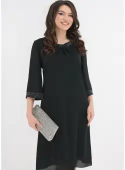 Rochie neagra din voal accesorizata cu insertii argintii