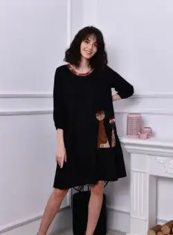 Rochie neagra midi cu 2 girafe