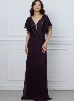 Rochie Oana lunga mov cu bustul din paiete