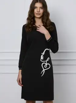 Rochie Rania neagra cu insertie alba catifelata