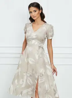 Rochie Sandra bej cu imprimeu ivory