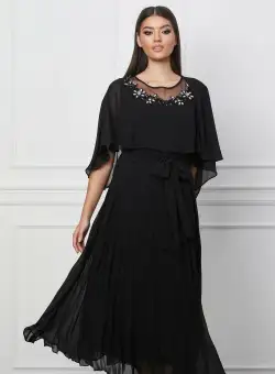 Rochie Sara neagra cu strasuri si cordon in talie