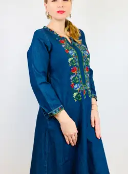 Rochie stilizata cu broderie din denim - Leila