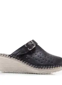 Saboti medicali dama cu platforma din piele naturala, Leofex - 245 negru box