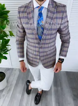 Sacou barbati in carouri slim fit B4239 79-2 E ~