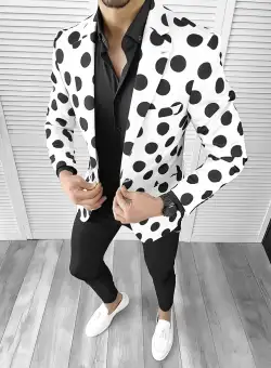 Sacou barbati slim fit cu buline negre 637 P19-7/E 74-2 ~