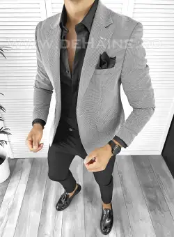 Sacou barbati slim fit gri B8327 P19-6.1