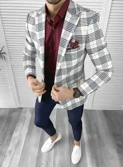 Sacou barbati slim fit in carouri 715 E 87-1.5 ~