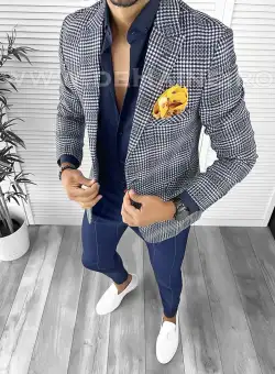 Sacou barbati slim fit in carouri B8329 38-4 E~