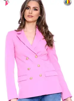 Sacou casual roz cu rever ascutit