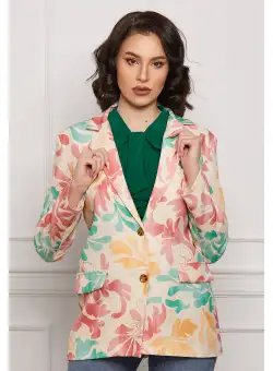 Sacou Daria bej cu imprimeu roz