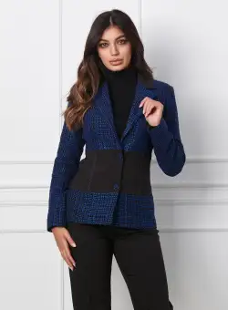 Sacou LaDonna negru cu albastru din tweed